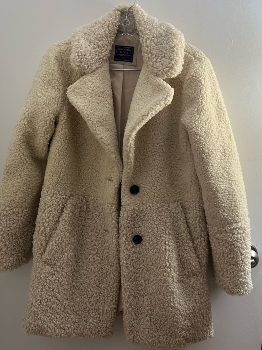 Abercrombie & Fitch Men's Cream Sherpa Pea Coat